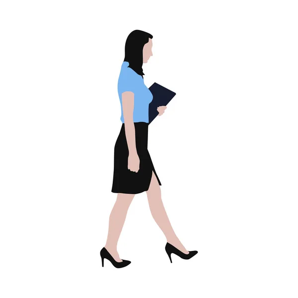 Walking business woman with documents in her hand, vector illust — Stock Vector