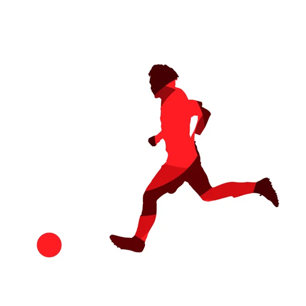 Lopende voetballer, abstracte rode vector silhouet — Stockvector