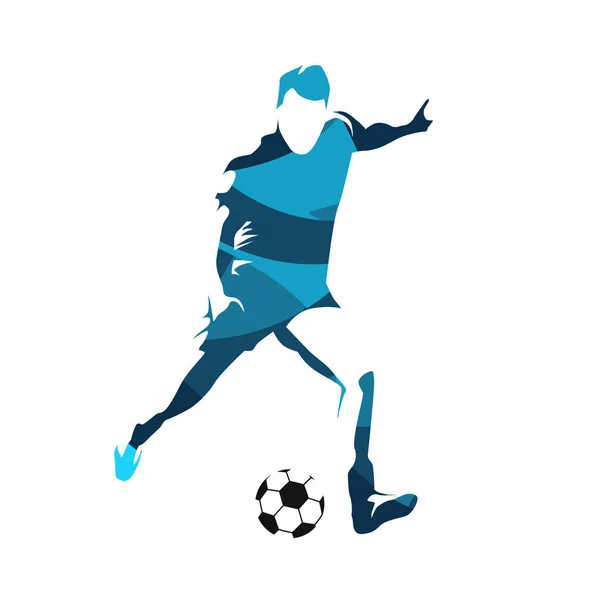 Абстрактный футболист пинает мяч, векторный силуэт — стоковый вектор