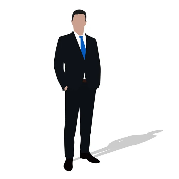 Üzletember-sötét öltöny az állandó kezek a zsebek. Az ember — Stock Vector