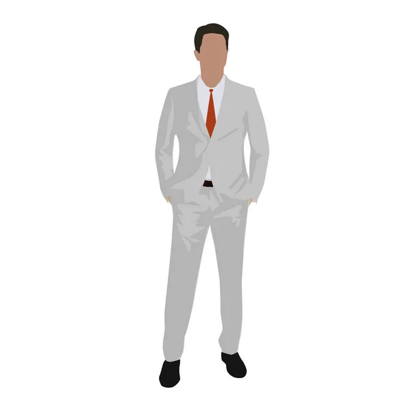 Man in white suit standing with hands in pockets, isolated vecto — Stock Vector