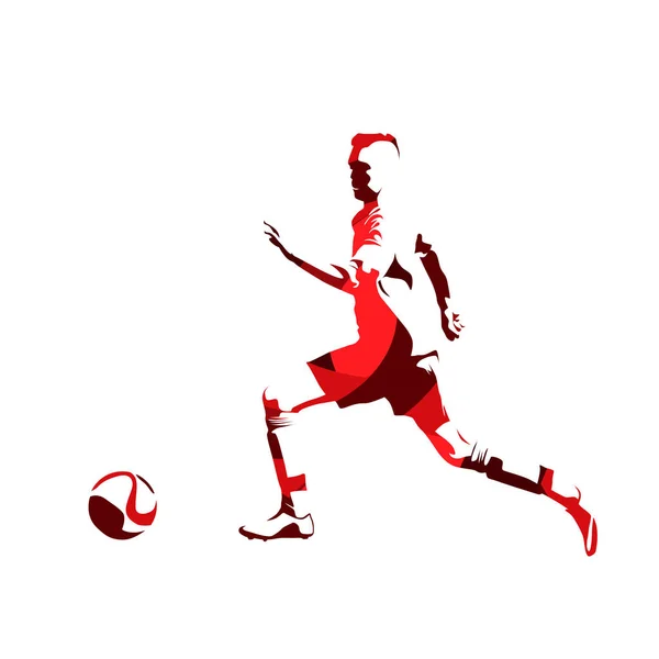 Jogador de futebol em execução, silhueta vetorial vermelha abstrata — Vetor de Stock
