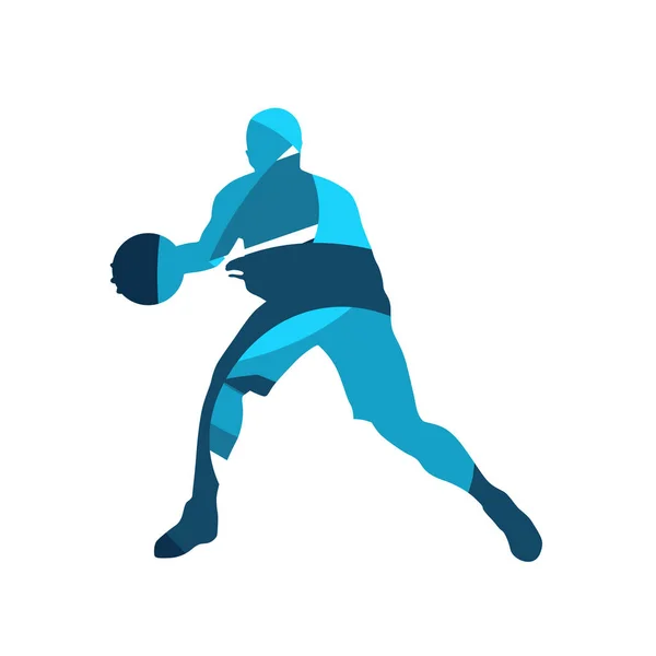 Joueur de basket-ball avec balle, silhouette vectorielle isolée bleue — Image vectorielle