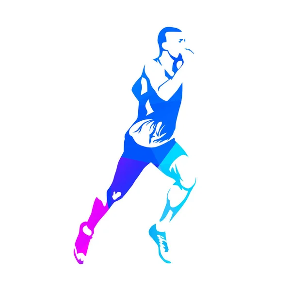 Running Man, abstrakte geometrische blaue Vektorsilhouette — Stockvektor