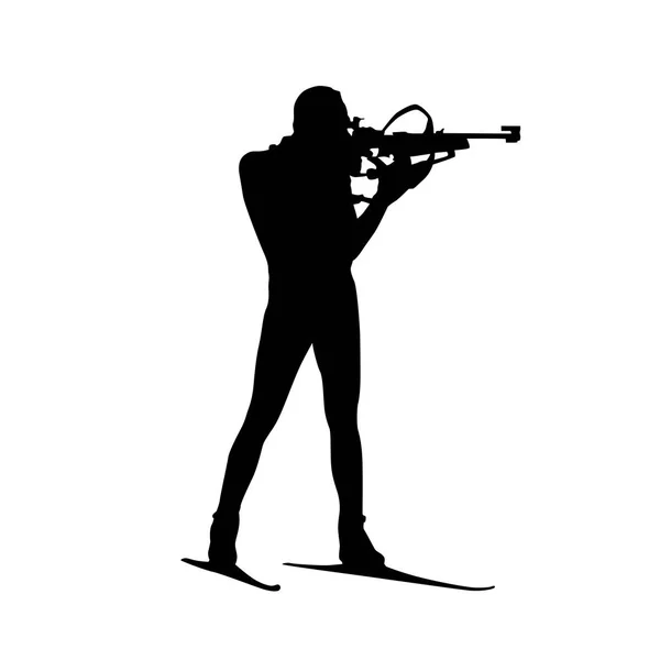 Skidskytte idrottsman skjuter stående, isolerade vektor silhuett — Stock vektor