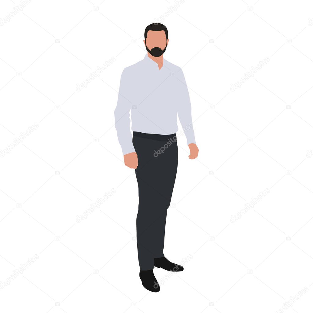 Man in light blue shirt standing. Business man vector illustrati