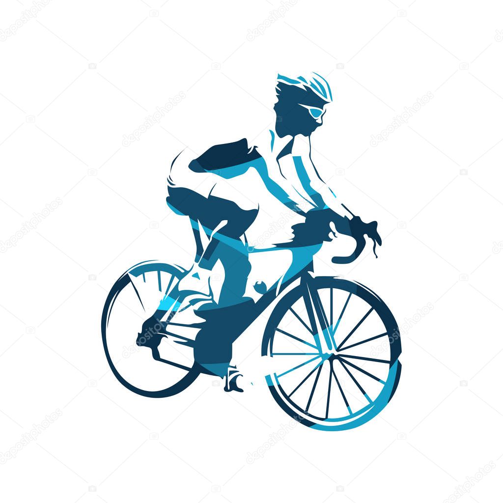 Road cycling, abstract blue cyclist vector silhouette