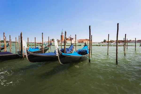 stock image Gondolas docked near the shore in Venice, Italy