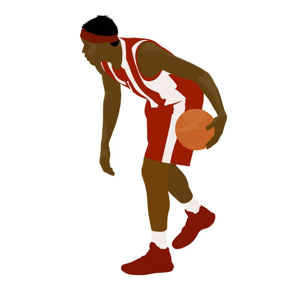 Basketball player standing and dribbling the ball, vector silhou — Stock Vector