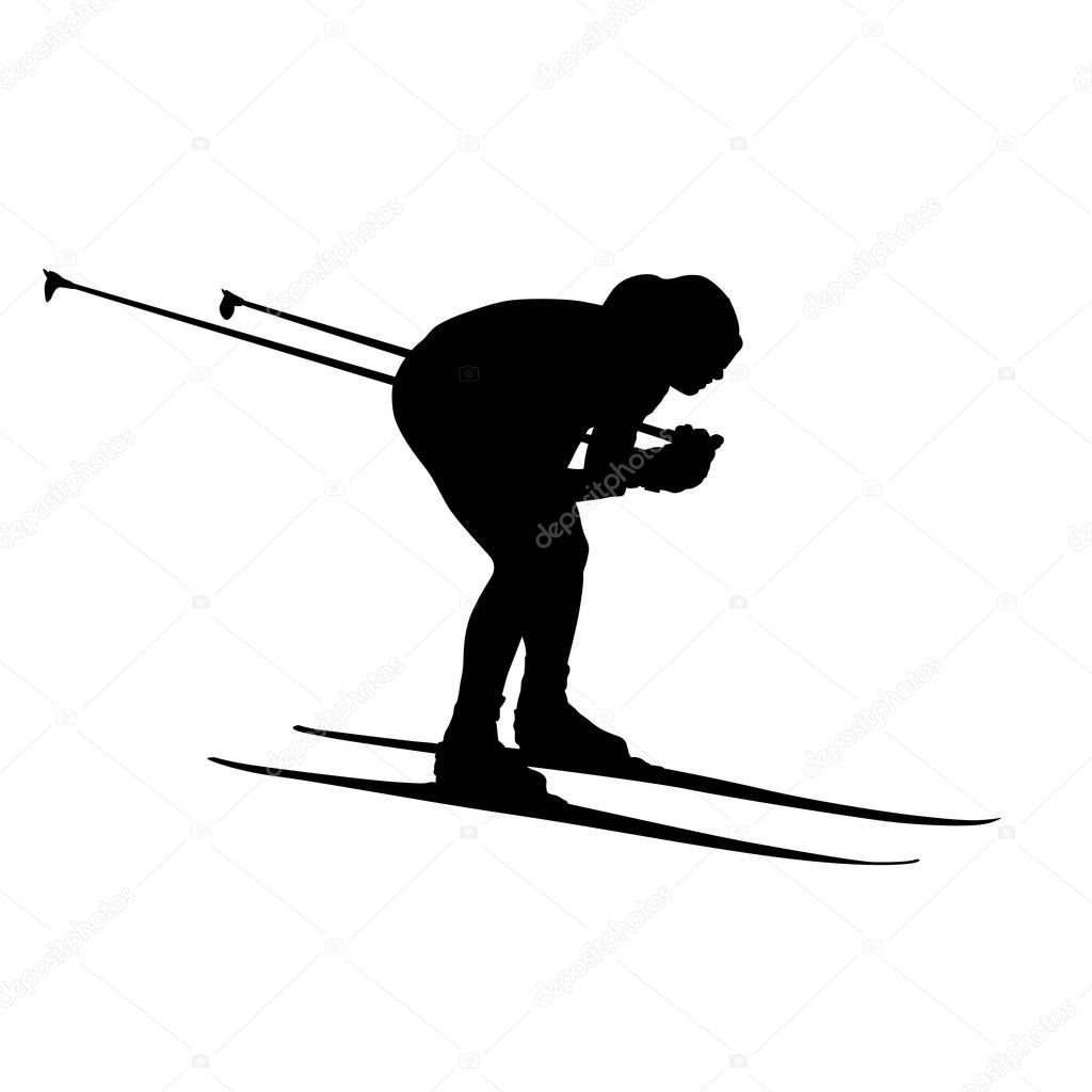 Cross-country skiing, downhill. Vector silhouette