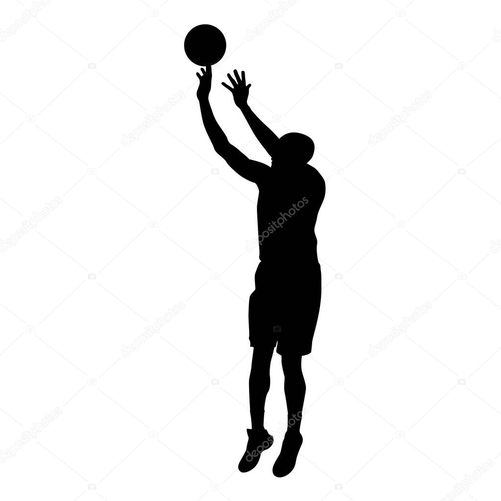 Basketball player makes jump shot, vector silhouette