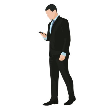 İş adamı elinde cep telefonu ile gidiş ve karışıklık yazma