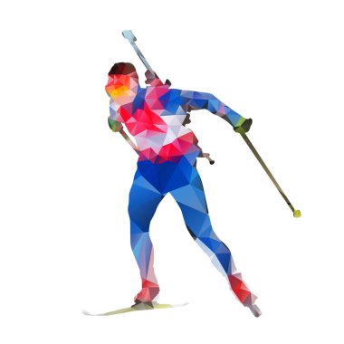 Biatlon yarış, soyut poligonal siluet