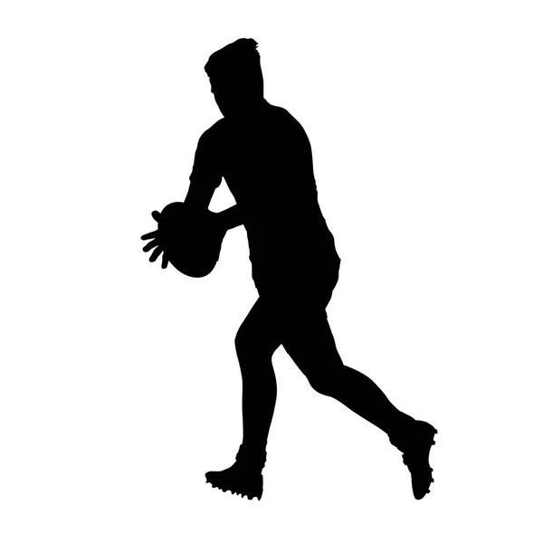 Joueur de rugby tenant la balle, silhouette vectorielle — Image vectorielle