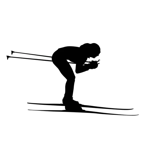 越野滑雪下坡、 女人或女孩矢量剪影. — 图库矢量图片