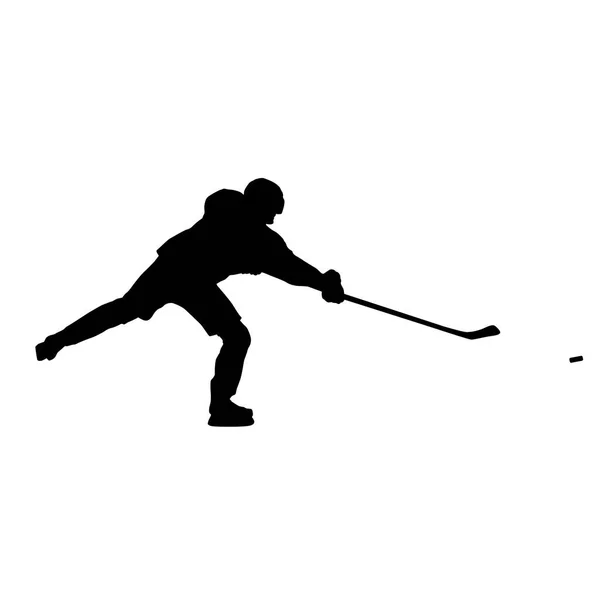 Disparos de hielo jugador de hockey vector silueta — Vector de stock