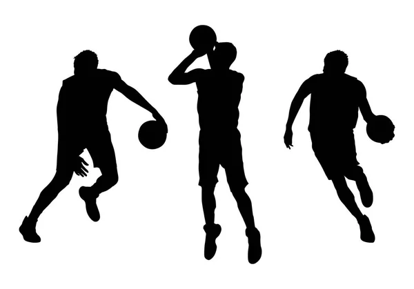 Set von Basketballspielern Vektor-Silhouetten — Stockvektor