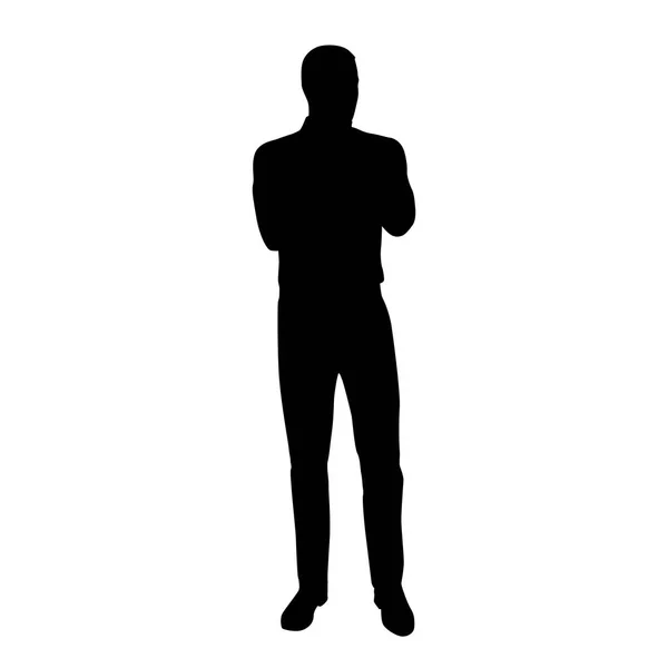 Hombre de pie en camisa con brazos cruzados pensando, silueta vectorial — Vector de stock
