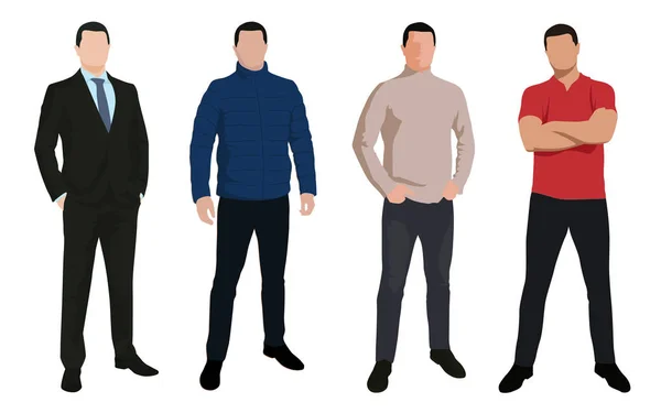 Conjunto de homem de negócios, personagens vetoriais isolados em vários tecidos —  Vetores de Stock