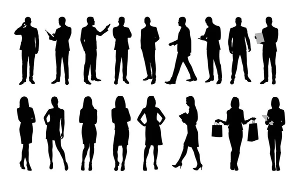 Hommes d'affaires, grand ensemble de silhouettes vectorielles d'hommes et de femmes — Image vectorielle