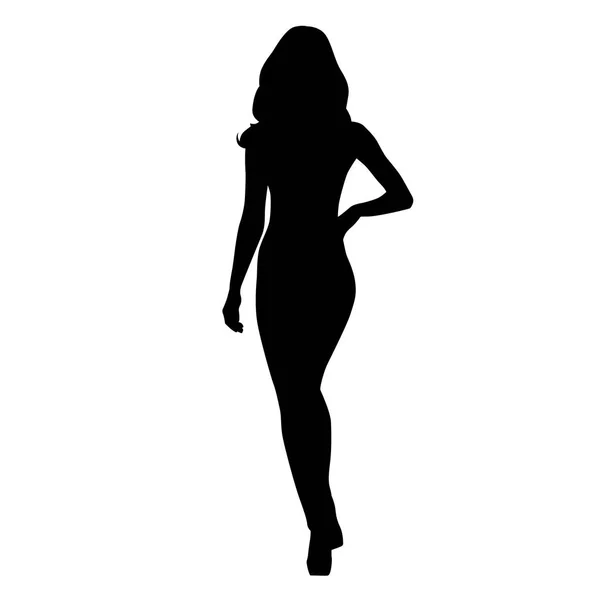 Atractiva mujer delgada caminando, silueta vectorial aislada — Vector de stock