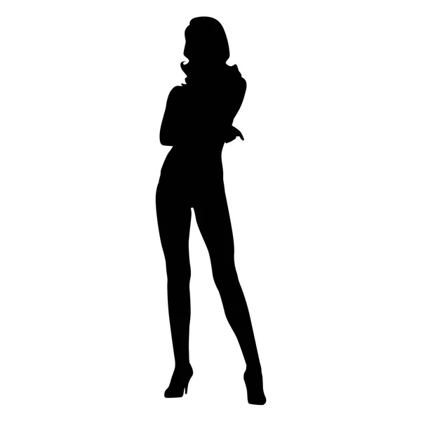 Mulher atraente em pé, silhueta vetorial isolada — Vetor de Stock