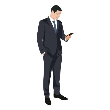 Cep telefonu, düz tasarım vektör sil SMS yazma iş adamı