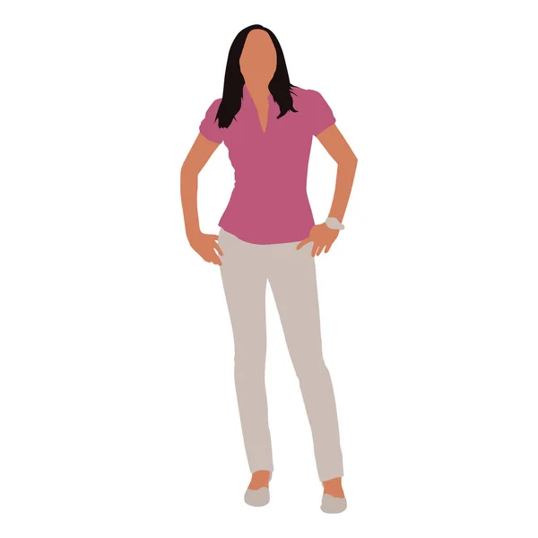 Mujer de negocios de pie en camisa rosa y pantalones blancos, abstra — Vector de stock