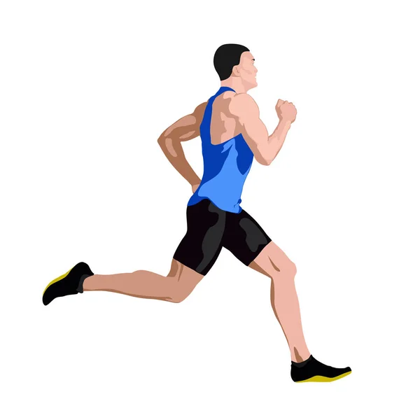 Hombre corriendo en perfil de jersey azul, vista lateral. vector abstracto i — Vector de stock