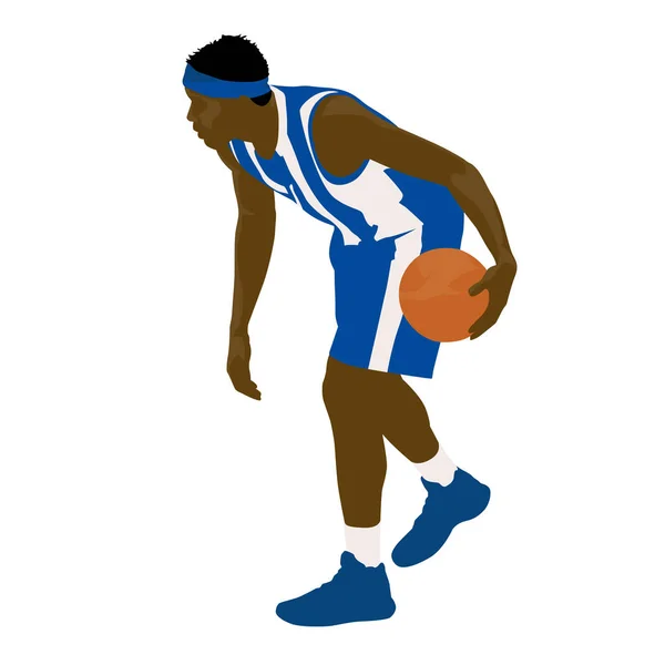 Баскетболист в синей майке, векторная иллюстрация — стоковый вектор