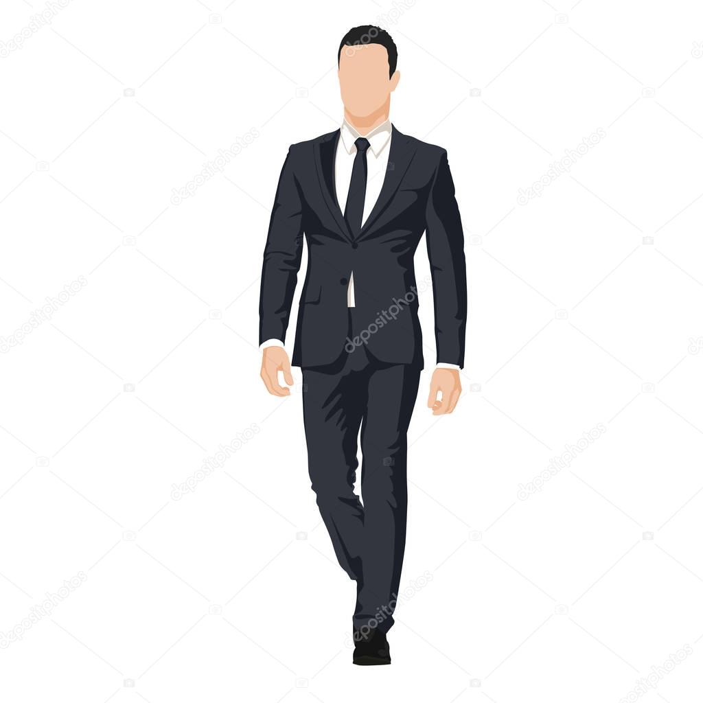 Businessman in suit walking in dark suit, abstract vector illust