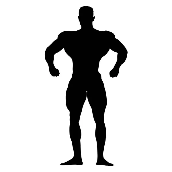 Bodybuilder standing and posing, vector silhouette — Stock Vector