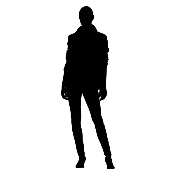 Jeune fille mince debout, silhouette vectorielle — Image vectorielle