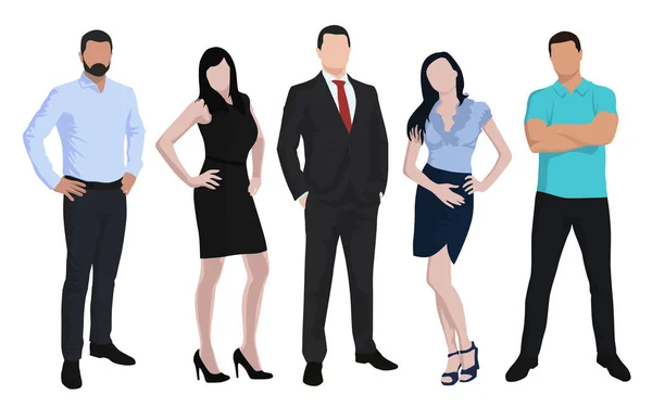 Gente de negocios, hombres y mujeres de pie en diferentes poses. Vect. — Vector de stock