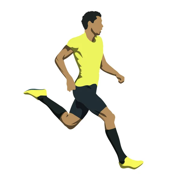 Hombre corriendo en camisa amarilla, ilustración vectorial abstracta — Vector de stock