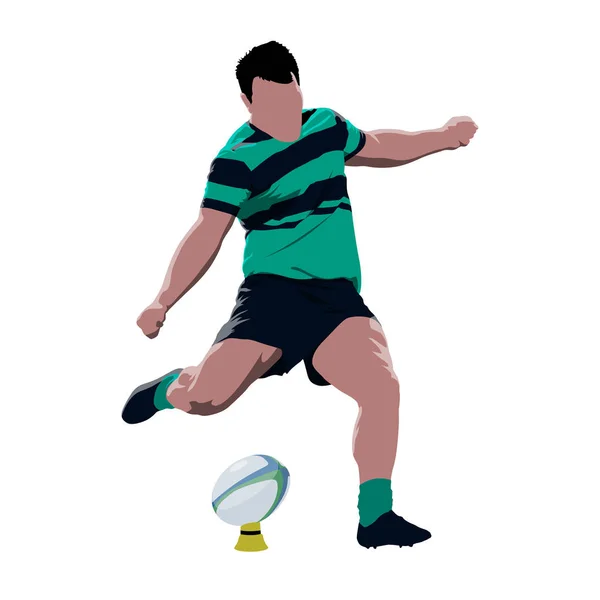 Rugby-Spieler kickt Ball, abstrakter Vektor isolierte Illustration — Stockvektor