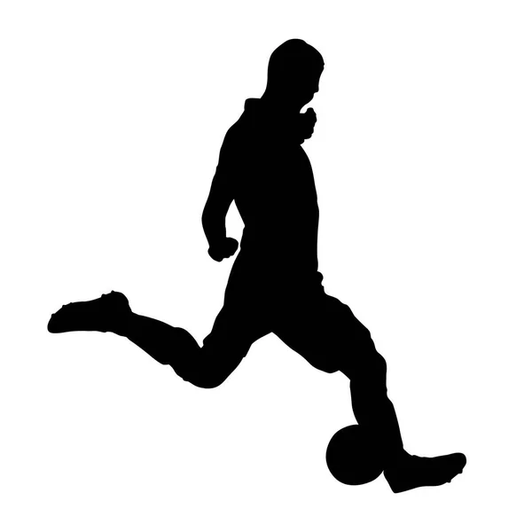 Fußballer kickt Ball, Vektorsilhouette — Stockvektor