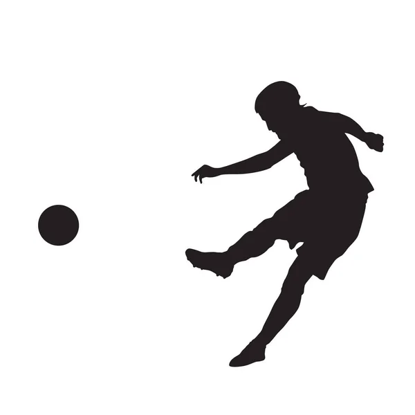 Футболист пинает мяч, векторный силуэт — стоковый вектор
