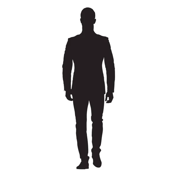Obchodní muž chůzi dopředu, přední pohled dospělého muže v obleku, jsem — Stockový vektor