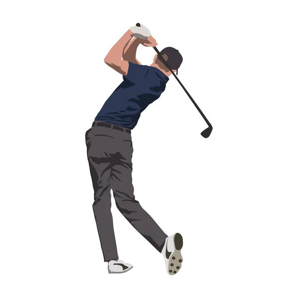 Jugador de golf balanceo con el club, ilustración vectorial aislado — Archivo Imágenes Vectoriales