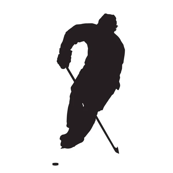 Patinaje hielo jugador de hockey vector silueta, vista frontal — Vector de stock