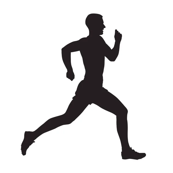 Running man side view vector silhouette — Stock Vector