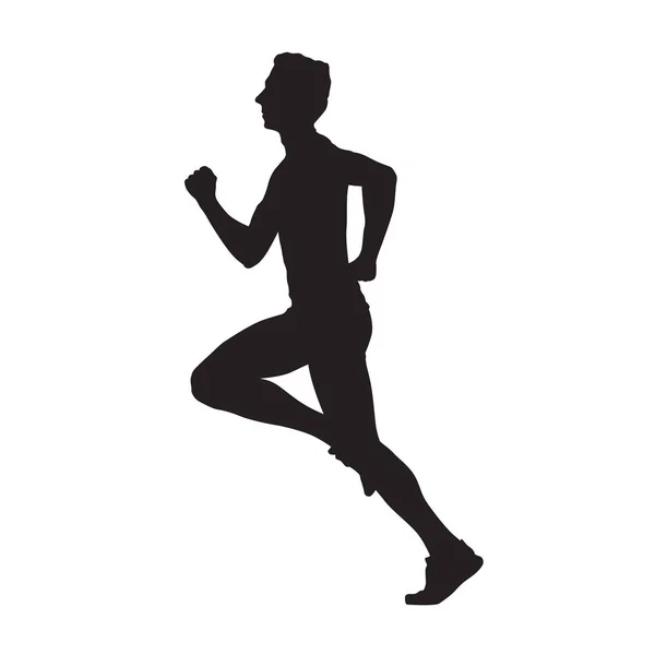 Running man side view vector silhouette — Stock Vector