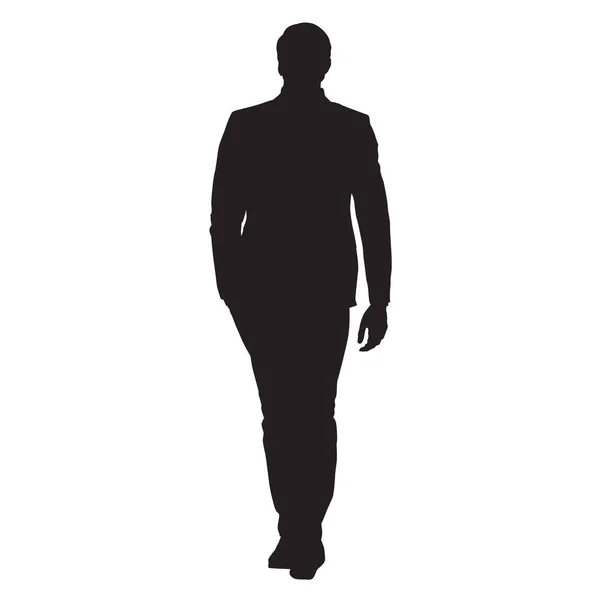 Young business man in suit goes forward, front view, isolated ve — Stock Vector