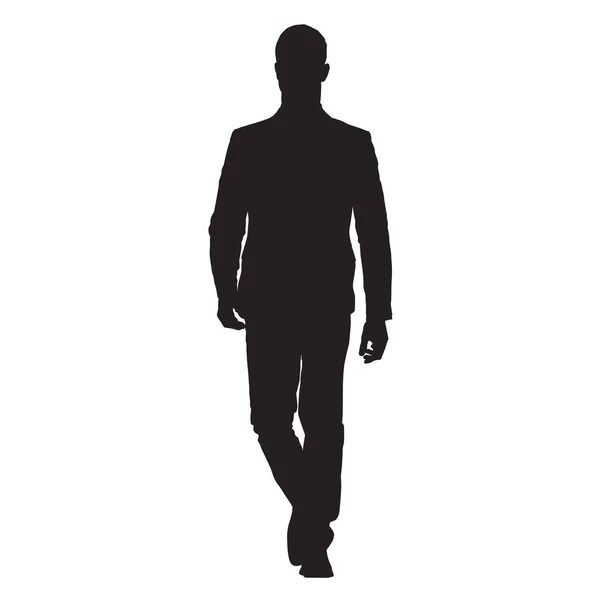 Giovane uomo d'affari in giacca e cravatta va avanti, vista frontale, isolato ve — Vettoriale Stock