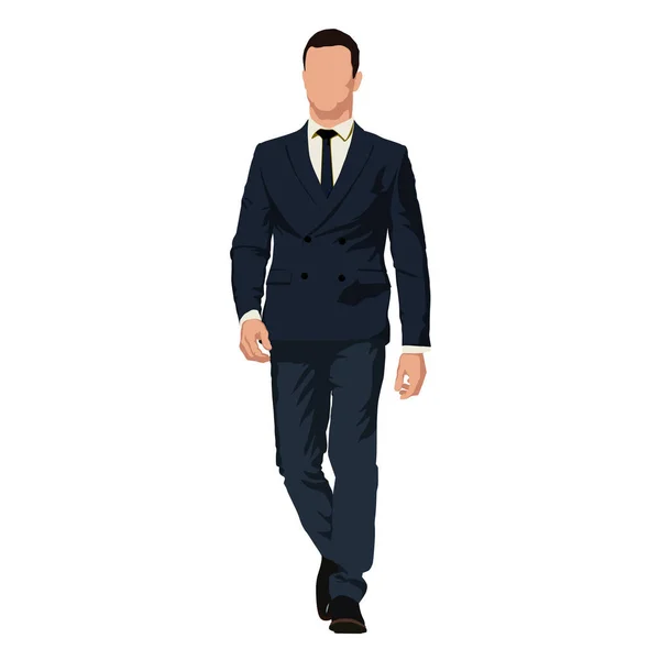 Hombre de negocios en traje azul oscuro va hacia adelante, enfermo vector aislado — Vector de stock