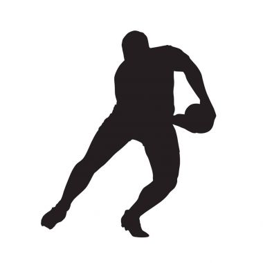 Rugby player geçen top, vektör izole siluet