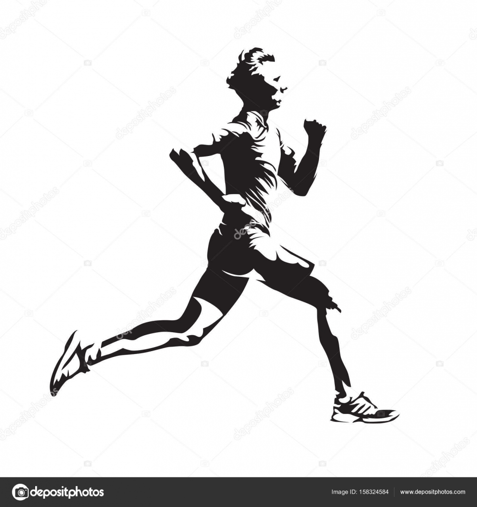 Running man vector sketch, abstract silhouette, side view ...