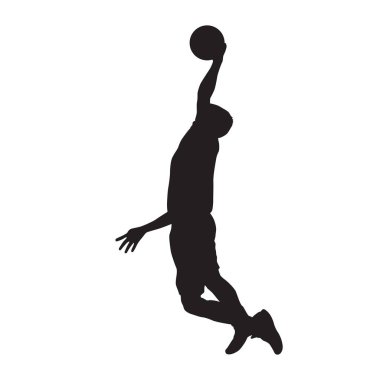 Basketbol oyuncusu dunking, izole vektör siluet