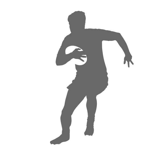Kör rugbyspelare med boll, vektor silhuett — Stock vektor